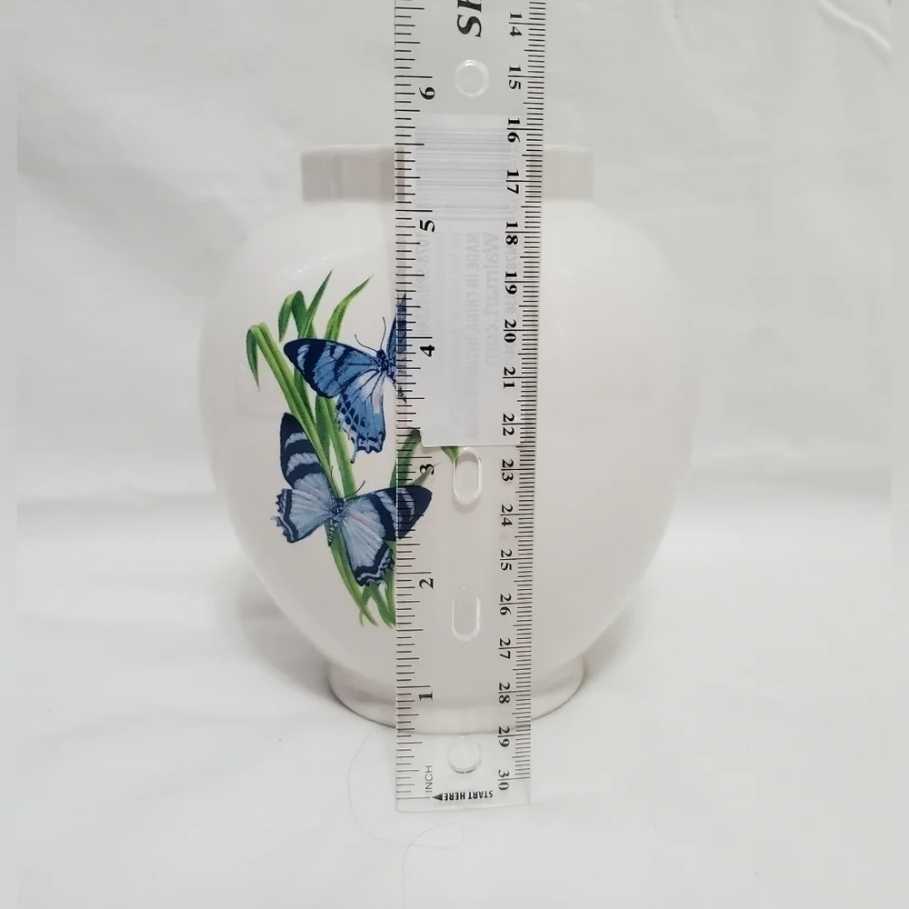 Vintage FTD Florist Blue White Butterfly Ceramic Vase Cottagecore